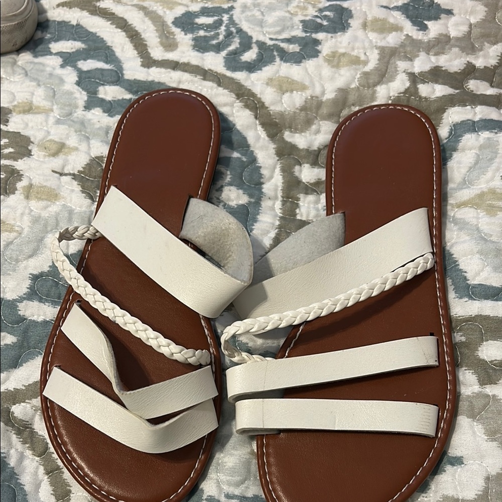 Women’s White Braided Strap Slide Sandals
